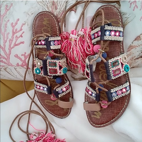 Sam Edelman GRETCHEN BOHO Gladiator POM Sandals 7 - Picture 2 of 6